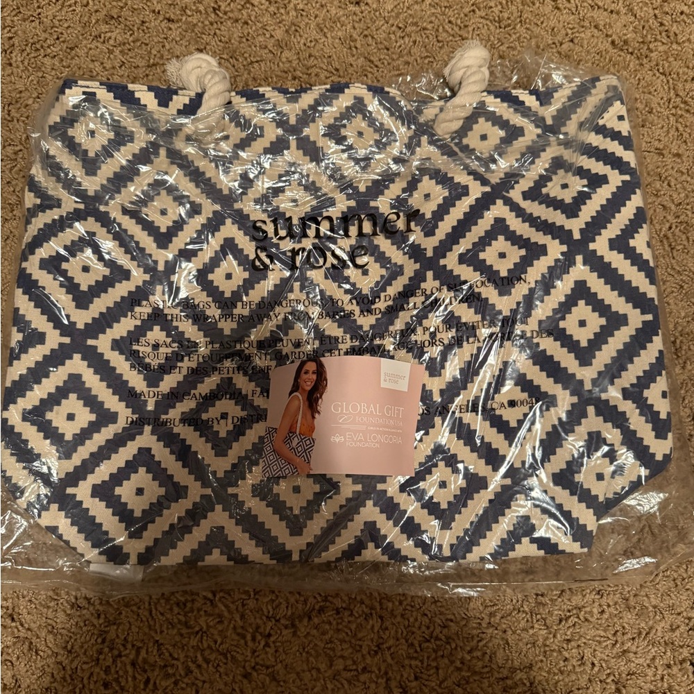 Summer & Rose Navy and Cream Rope Handles Tote Bag - BRAND NEW